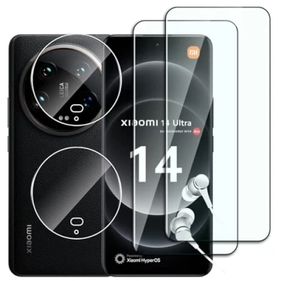 Immagine di Dlxiks 2+2 Pezzi Vetro Temperato per Xiaomi 14 Ultra,Installazione Facile,9H Durezza,Pellicola Prottetiva Anti Graffio,HD Trasparente,Vetro Protettivo Ultra
