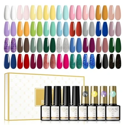 Immagine di ROSALIND Smalti Semipermanenti Per Unghie 40pcs UV LED Smalto Semipermanente 36 Colori, Contiene Primer, Base Coat, Glossy &amp; Matt Top Soak Off Effetto Gel 8ml