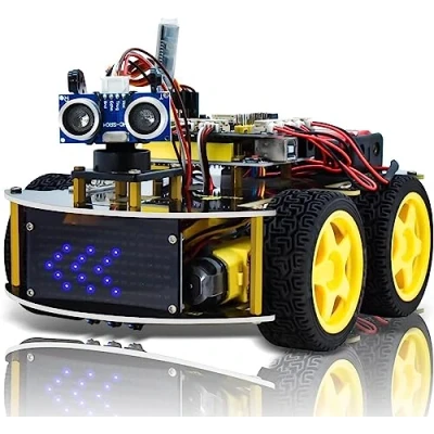 Immagine di KEYESTUDIO Progetto Robot Car con Modulo Segui Linea, Sensore a Ultrasuoni, Bluetooth Auto Intelligente Kit ed educativo per Appassionati di programmazione Arduino