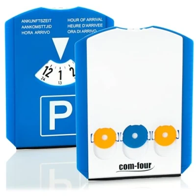 Immagine di com four® 2X Disco orario con Raschietto per Ghiaccio, Labbro in Gomma e Chip Carrello della Spesa parchimetro plastica (02 Pezzi di parcheggio Chip)
