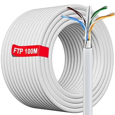 Immagine di Cavo Ethernet 100 metri Schermato, Rete da esterno interno Impermeabile FTP AWG23 Gigabit RJ45 Cat 6 100m Lan Alta Velocità, Anti jamming di Installazione per Router Switch