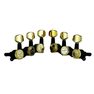 Immagine di Guyker Accordatori di bloccaggio per chitarra (3L + 3R) 1:18 Lock String Tuning Key Pegs Machine Head Replacement for ST TL SG LP Style Electric, Folk o Acoustic Guitars Oro Nero