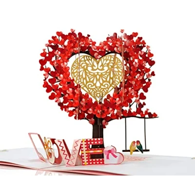 Immagine di biglietto di auguri in 3D con albero d&#039;amore uccelli d&#039;amore, romantico a sorpresa per lei, fidanzata, moglie, lui, fidanzato, ringraziamento, 15x15 cm (uccelli innamorati)