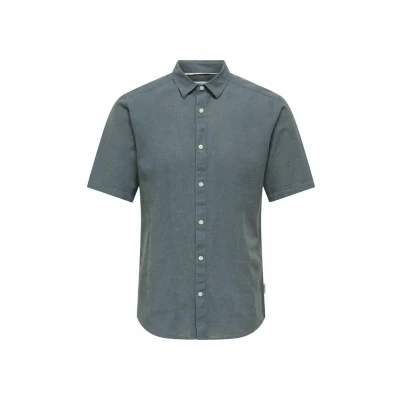 Immagine di ONLY &amp; SONS Onscaiden Life SS Solid Linen Shirt Noos Camicia a Maniche Corte, Stormy Weather, XXL Uomo