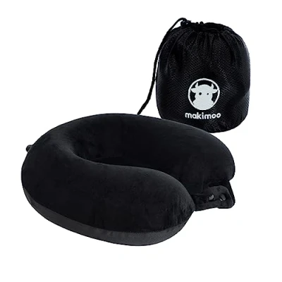 Immagine di Makimoo cuscino da viaggio in memory foam, per il collo con supporto, comodo e leggero, ideale dormire aereo, auto, treno, autobus uso domestico (Nero)