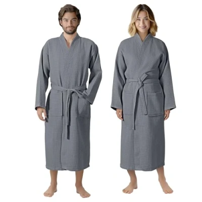 Immagine di HOMELEVEL Accappatoio Uomo e Donna Unisex a Nido D&#039;Ape Morbido in 100% Cotone Leggero Salvaspazio da Casa Viaggio Taglie S 6XL
