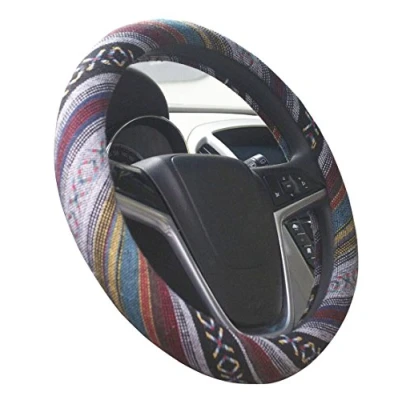 Immagine di Mayco Bell 2018 Tessuto etnico in lino grezzo Copertura del volante automobilistico Antiscivolo e assorbimento sudore per avvolgimento auto (E)