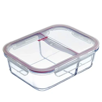 Immagine di Westmark Contenitore salva freschezza in vetro, Due sezioni, Tappo ermetico, Capacità: 1380 ml, Adatto per microonde, freezer e forno, Senza BPA, Vetro/Plastica/Silicone, Trasparente/Rosso, 234522E1