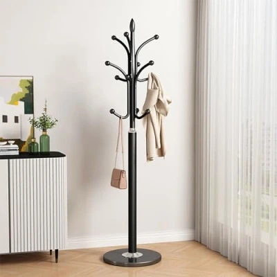 Immagine di Attaccapanni da Terra,Appendiabiti in Metallo a Forma di Albero,Appendiabiti Terra Ingresso,con Base Marmo,6 Ganci,per Vestiti Cappelli Borse,Camera Letto Ufficio