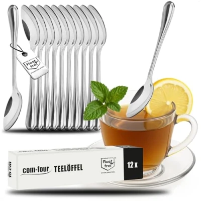 Immagine di COM FOUR® 12x cucchiaini da tè in acciaio inossidabile eleganti posate tavola dal design semplice dolci servizio ca. 15cm (12 pezzi 15 cm)