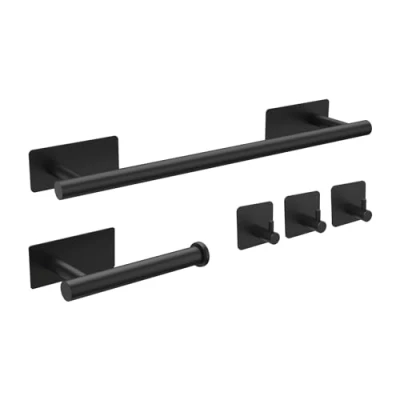 Immagine di Ibergrif M34452B Set porta asciugamani da bagno, contiene adesivo, rotolo di carta, 3 ganci per asciugamani, acciaio inossidabile, nero