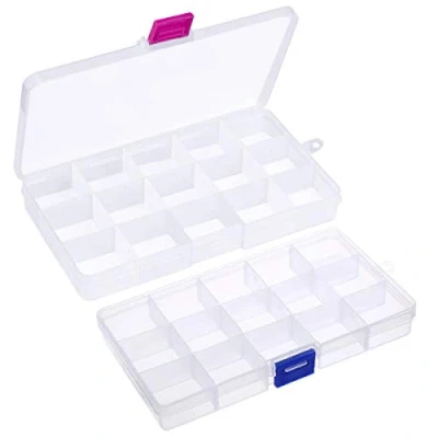 Immagine di Fodlon Scatola di Plastica Trasparente con Coperchio 2pcs Immagazzinaggio Cosmetica Contenitori Portagioie da Viaggio Scatole Porta Oggetti per Trucco Portaminuteria 15 Scomparti