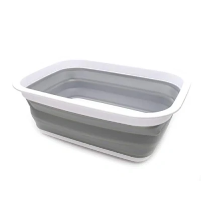 Immagine di SAMMART 9.2L (2.37Gallon) Vasca pieghevole Cestino/cratere da picnic all&#039;aperto portatile Borsa shopping Contenitore salvaspazio (Grigio)