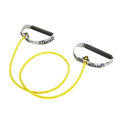 Immagine di Thera Band Fascia elastica per esercizi, tubi in PVC, con impugnature, 121.92 cm, Giallo Chiaro