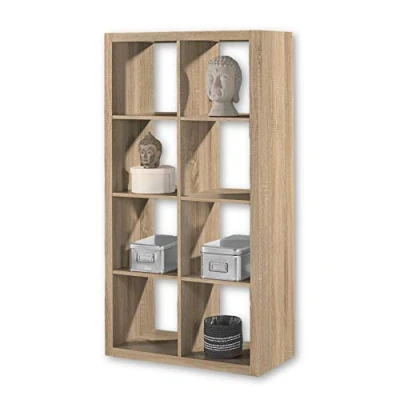 Immagine di STYLE, eleganteo scaffale A forma di cubo in simil rovere Sonoma, adatto per scatole pieghevoli, pratico divisorio con vani giorno, 77 x 147 38 cm (L P)