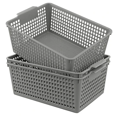 Immagine di Bblie Grigio Cesto Plastica Grande, Set di 3, Portaoggetti in Plastica, Cesta Rettangolare