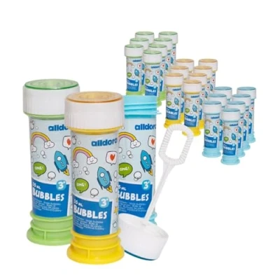 Immagine di alldoro 63073 Bolle di sapone Set 24 barattoli da 55 ml con bastone per soffiare e gioco del labirinto nel coperchio, bambini 36 mesi adulti, multicolore