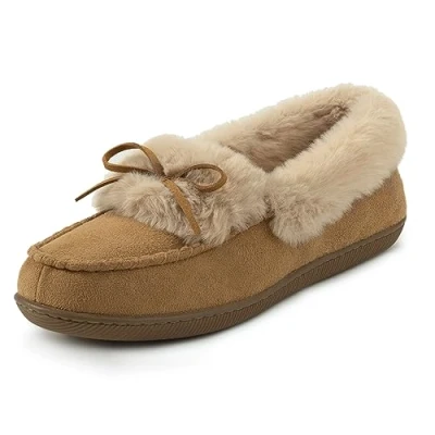 Immagine di RockDove Pantofole Mocassino in Microsuede Foderate Pelliccia Sintetica da Donna, 39 EU, Marrone chiaro