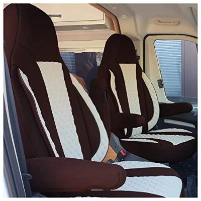 Immagine di BREMER SITZBEZÜGE Set di 2 coprisedili per piloti compatibili con camper Ducato Weinsberg Adria Dethleffs braccioli in marrone/beige WPL411