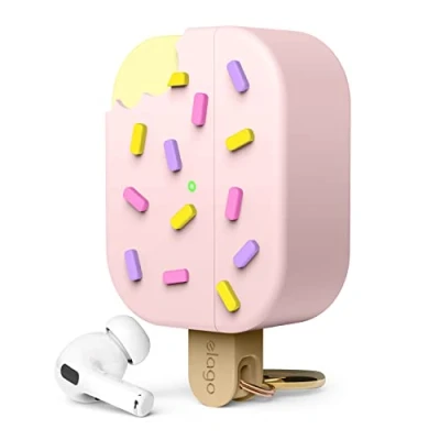Immagine di elago Cover Gelato Compatibile con AirPods Pro 2 Custodia 2a Generazione, Moschettone Incluso, Supporta la Ricarica Wireless, Protezione Completa (Fragola)