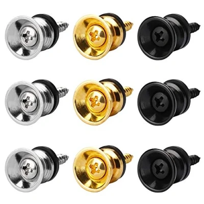 Immagine di MengH SHOP Serratura Chitarra Cinghia Metallo Tracolla Lock per con Viti e Cuscini in Gomma Acustica Elettrica Basso Ukulele 9 Pack (Oro, Argento, Nero)