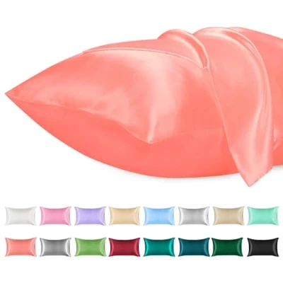 Immagine di Lirex Set di 2 Federe in Raso, Decorativi Morbido Tinta Unita Quadrate Cuscini Federa Satin per Cuscino Senza Rughe Resistente Allo Sbiadimento Traspirante(Rosa, 40 x 60 cm)