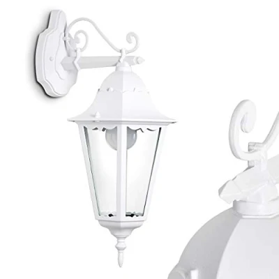 Immagine di lampada da parete per esterni Hongkong, esterno rivolta verso il basso in stile antico, fusione di alluminio, bianco,vetro, E27, retrò/vintage, patio/veranda/cortile, senza lampadina/e
