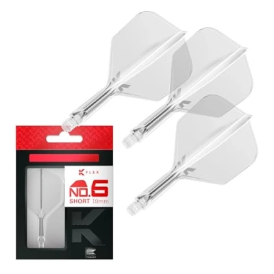 Immagine di Target Darts K Flex Integrated Dart Flight And Shaft, N. 6 Clear (Corto) Confezione da 3 6, voli per Freccette e Stelo 2 in 1 Stampati con precisione