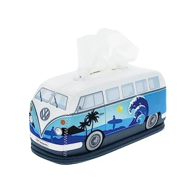 Immagine di BRISA VW Collection Volkswagen Porta fazzoletti in Neoprene, dispenser di per comodino, salotto, Campervan T1 Bus design (Surf/Blu)