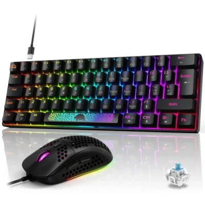 Immagine di Gaming Mouse e meccanica Tastiera, Layout QWERTY, USB, Anti ghosting, Tastiera Retroilluminata LED RGB, 800 6400 DPI, for PS4, PS5, Xbox, PC, MAC Nero