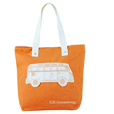 Immagine di Brisa VW Collection Volkswagen Borsa per la spesa in tela riutilizzabile Borsone da spiaggia Shopper Campervan T1 Bus design (Silhouette/Arancione)