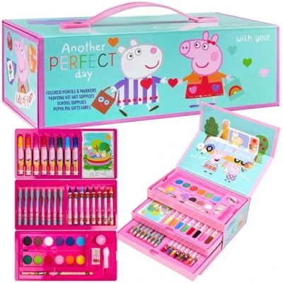Immagine di Peppa Pig Valigetta Colori Per Bambini, Kit Disegnare e Dipingere, Set Pennarelli Bambini + Matite Pastelli Acquerelli, Regali Creativi Bambina