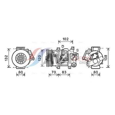 Immagine di PRASCO TOAK627 Compressore Aria Condizionata 6SEU14C PAG 46 R 134a TOYOTA: Verso