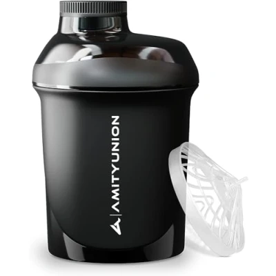 Immagine di AMITYUNION shaker proteico da 400 ml con colino per proteine Piccolo a prova di perdite, senza BPA, scala frullati del siero cremoso, concentrati