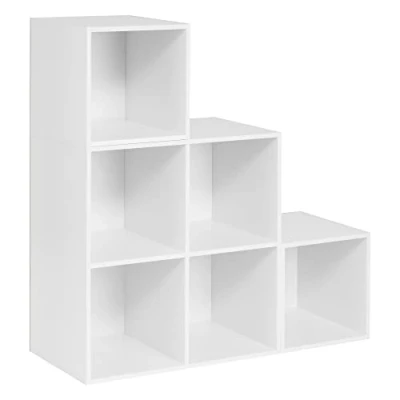 Immagine di WOLTU Libreria a 6 Scomparti, Scaffale Portaoggetti Autoportante Scala, Montaggio Flessibile, per Soggiorno, Camera da letto, Ufficio, in Truciolare, Bianco, 90x30x90cm, SK027ws