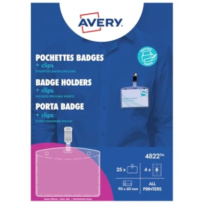 Immagine di Avery ZWECKFORM Lotto di 5 scatole da 25 porta badge con clip, 6 x 9 cm + 32 inserti microforati