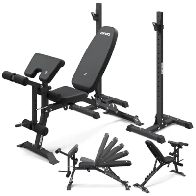 Immagine di Set Panche Olimpiche Zipro Superset: Panca Pesi con Leg Curl, Panchetta per Supporto Pesi, 270kg di Capacità, Stazione Allenamento Regolabile Multifunzione Allenamenti