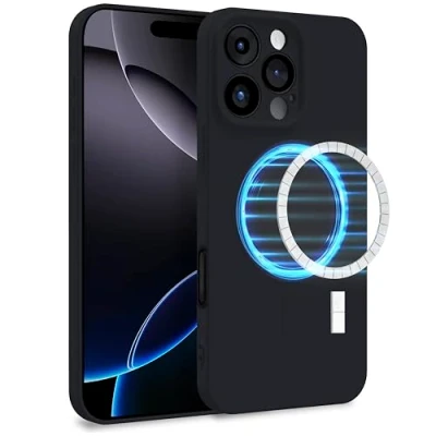 Immagine di MyGadget Cover [ Compatibilita con MagSafe ] compatibile Apple iPhone 16 Pro Custodia in Silicone Morbido a Doppio Strato Case Protezione Fotocamera &amp; Fodera Interna Nero