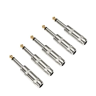 Immagine di Spina audio ad angolo retto da 6,35 mm, resistente Connettore jack TS mono maschio a saldatura per altoparlante/chitarra/microfono, confezione 5 5.