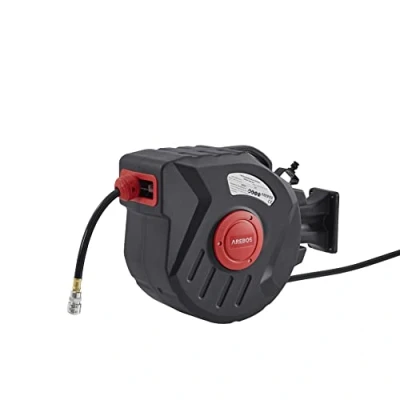 Immagine di Arebos Avvolgitubo automatico per tubo ad aria compressa 15 m fissaggio a parete attacco rapido da 1 4&quot; orientabile 180 incluso supporto di montaggio