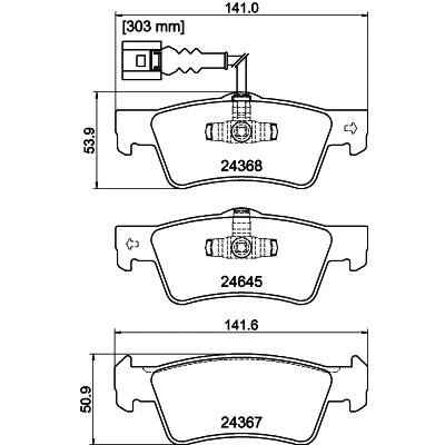 Immagine di HELLA 8DB 355 013 841 Kit pastiglie freno con segnalatore usura integrato VOLKSWAGEN: Multivan 5 (7HM, Transporter Bus,