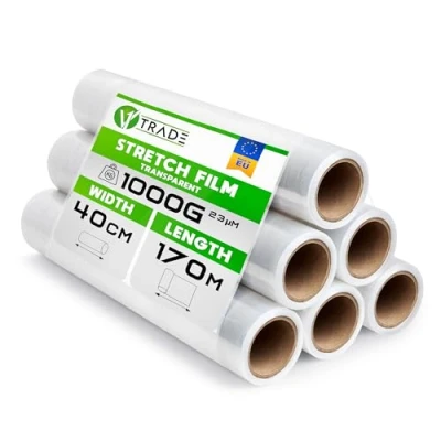 Immagine di V1 Trade 6 pellicole elastiche trasparenti, per mobili, 170 m x 40 cm, pellicola elastica trasparente, 23 my, imballaggio su rotolo, trasloco, allungamento del 250%