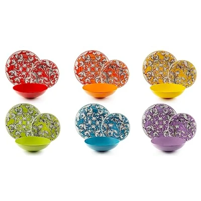 Immagine di Excelsa Scirocco Servizio Piatti 18 Pezzi, Porcellana e Stoneware, Decoro Multicolore, 6 Persone