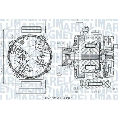 Immagine di MAGNETI MARELLI 063731557610 Alternatore 12V 150A FORD: Ranger Mk3, Transit Mk6 Bus, Van