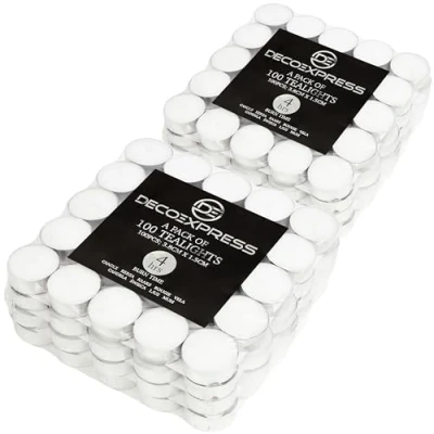 Immagine di Candele Tealight Bianche 24/50/100/200 Pezzi Piccole Lunga Durata 4/8/10 Ore Lumini Non Profumate (Bianco, 100 8 Ore)