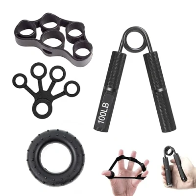 Immagine di jinminamz Hand Grip, Avambracci Attrezzi Pacco da 4, Allenamento Avambraccio, Forearm Trainer Grip Trainer, Finger Stretcher per Recupero e Infortunio