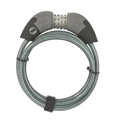 Immagine di Yale Cavo di sicurezza a combinazione per biciclette e moto YYCC1/10/185/1, lunghezza 1800mm, codice 4 cifre fosforescente, versatile la bici