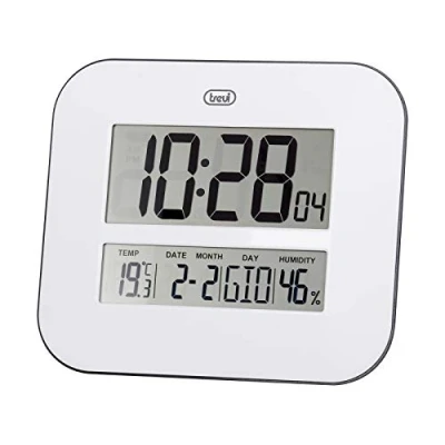 Immagine di Trevi OM 3520 D, Orologio da Parete Digitale con Display LCD, Design Moderno, Visualizzazione Ora, Calendario, Temperatura e Umidità, Bianco, 27 x 23,5 3 cm