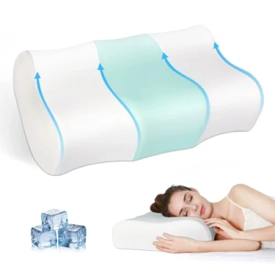 Immagine di JINXIA Cuscino Rinfrescante in Memory Foam, Ergonomico Ortopedico per il Supporto del Collo, Cervicale Chi Dorme sul Fianco/Schiena/Stomaco,Bianco