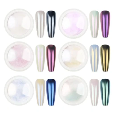 Immagine di LEDSUUEI Polvere Unghie Effetto Perla 6PCS Trasparente Aurora Ice Shimmer Chrome Pigment per Brillantini Glitter Pigmenti